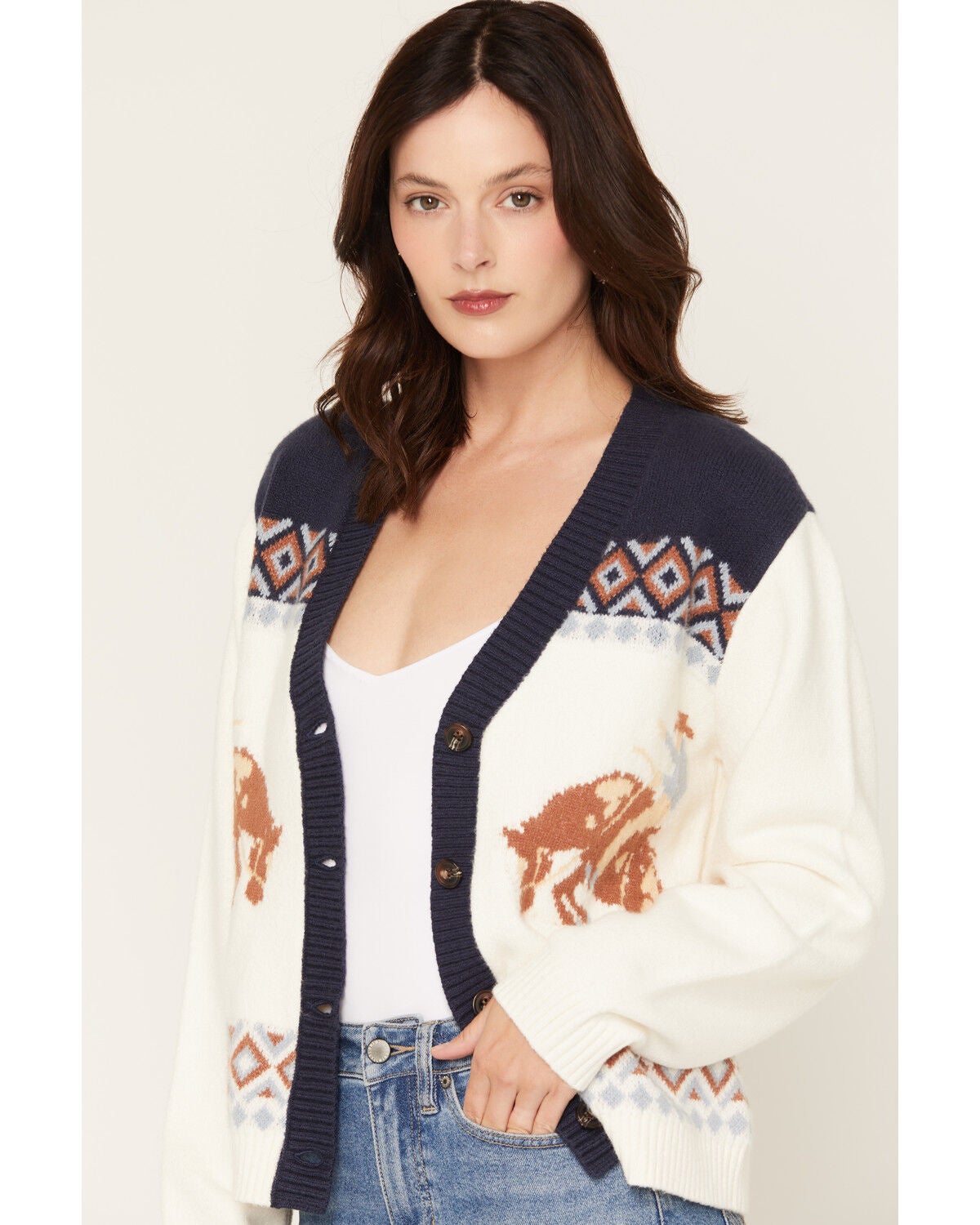 Idyllwind Women's Hayden Horse Icon Cardigan, Khaki, hi-res