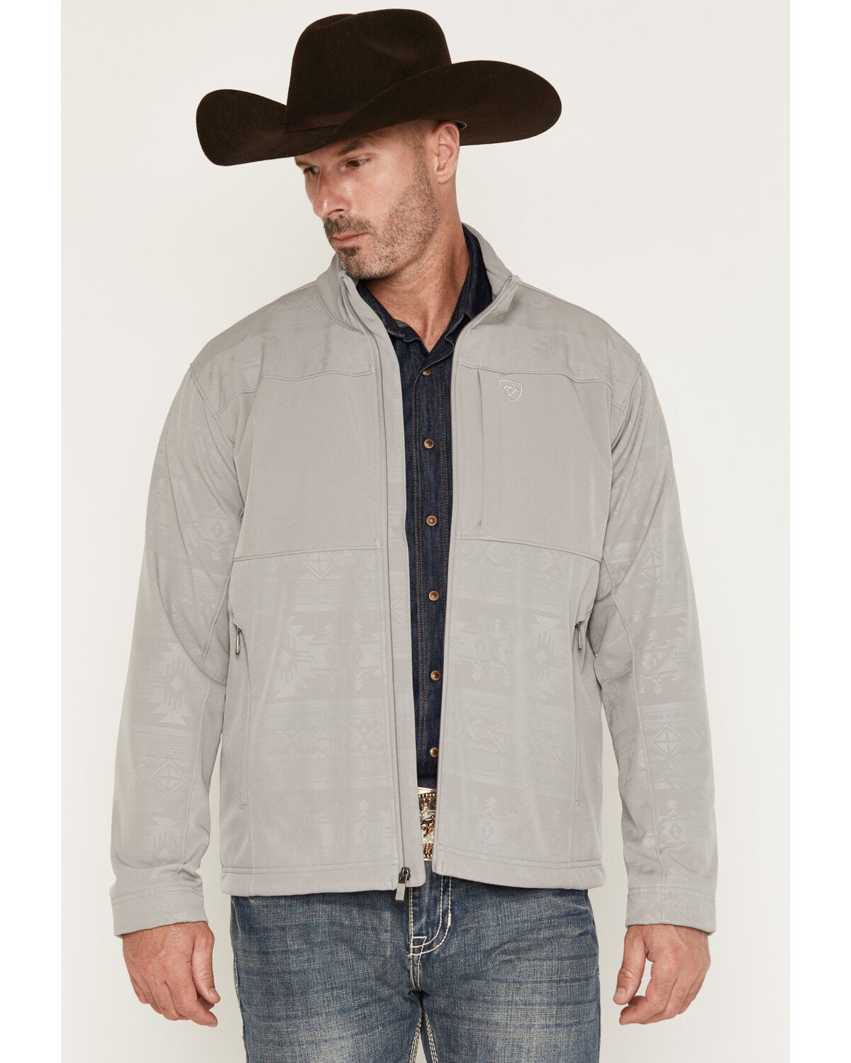 Ariat Men's Vernon Tonal Southwestern Softshell Jacket, Grey, hi-res