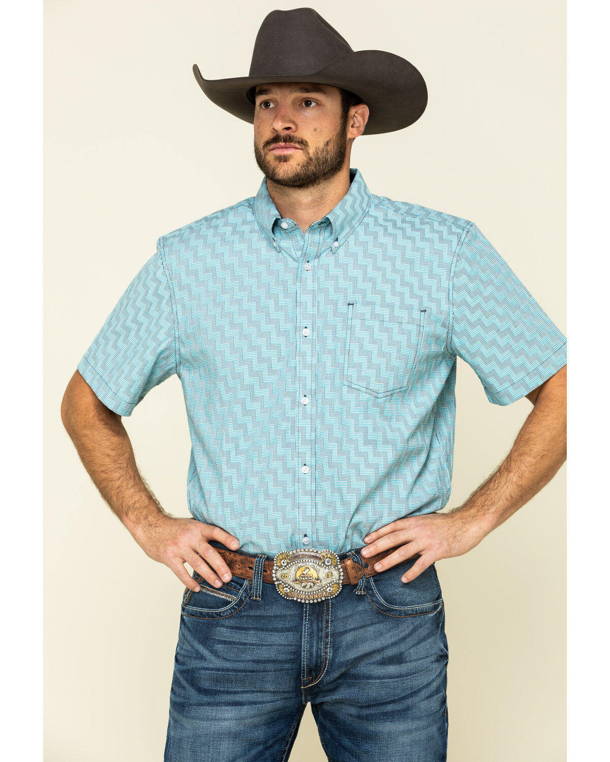 Image #1 - Cody James Core Men's Rodeo Clown Geo Print Short Sleeve Western Shirt, , hi-res
