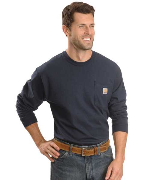 Image #2 - Carhartt Men's Loose Fit Heavyweight Long Sleeve Logo Pocket Work T-Shirt - Big & Tall, Navy, hi-res