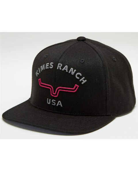 Kimes Ranch Men's Arched Horns Logo Embroidered Solid-Back Trucker Cap , Black, hi-res