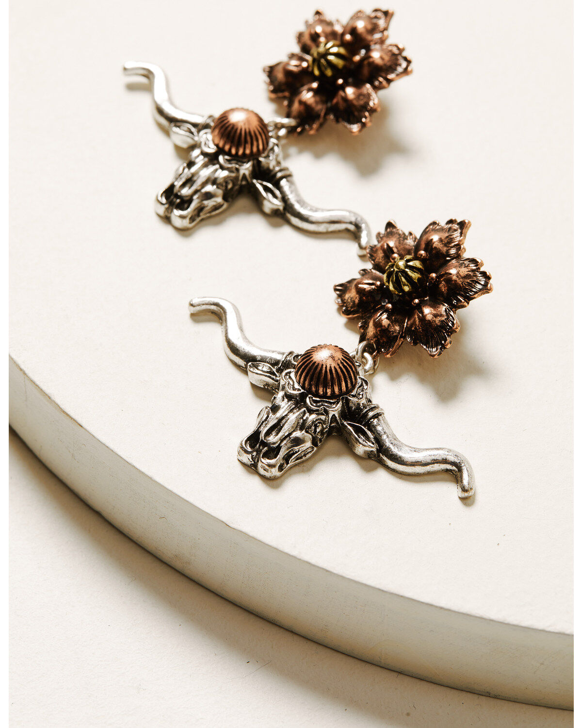 Image #2 - Shyanne Women's Cactus Rose Longhorn Earrings, Silver, hi-res