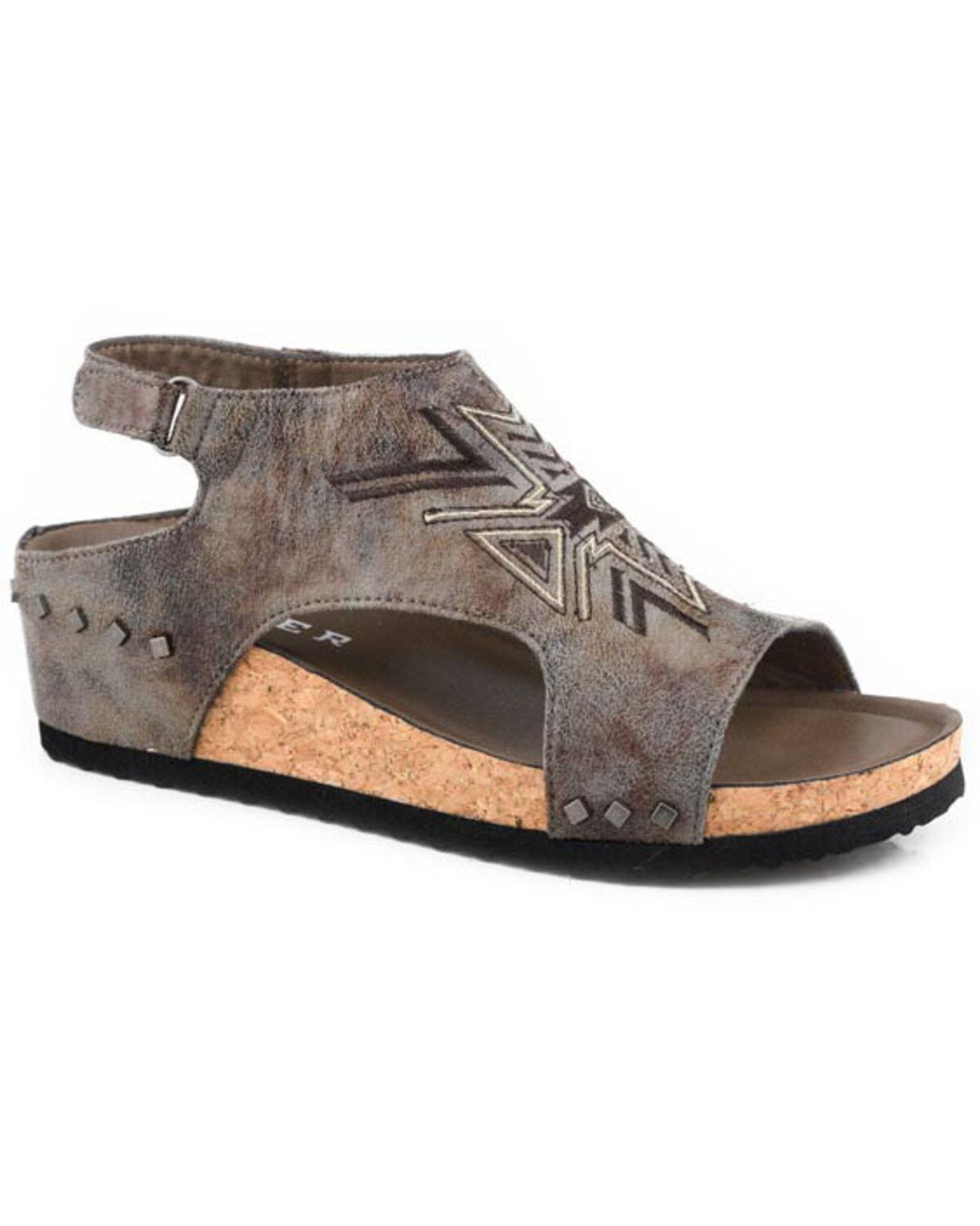 Roper Women's Josie Southwestern Embroidered Sandals, Grey, hi-res