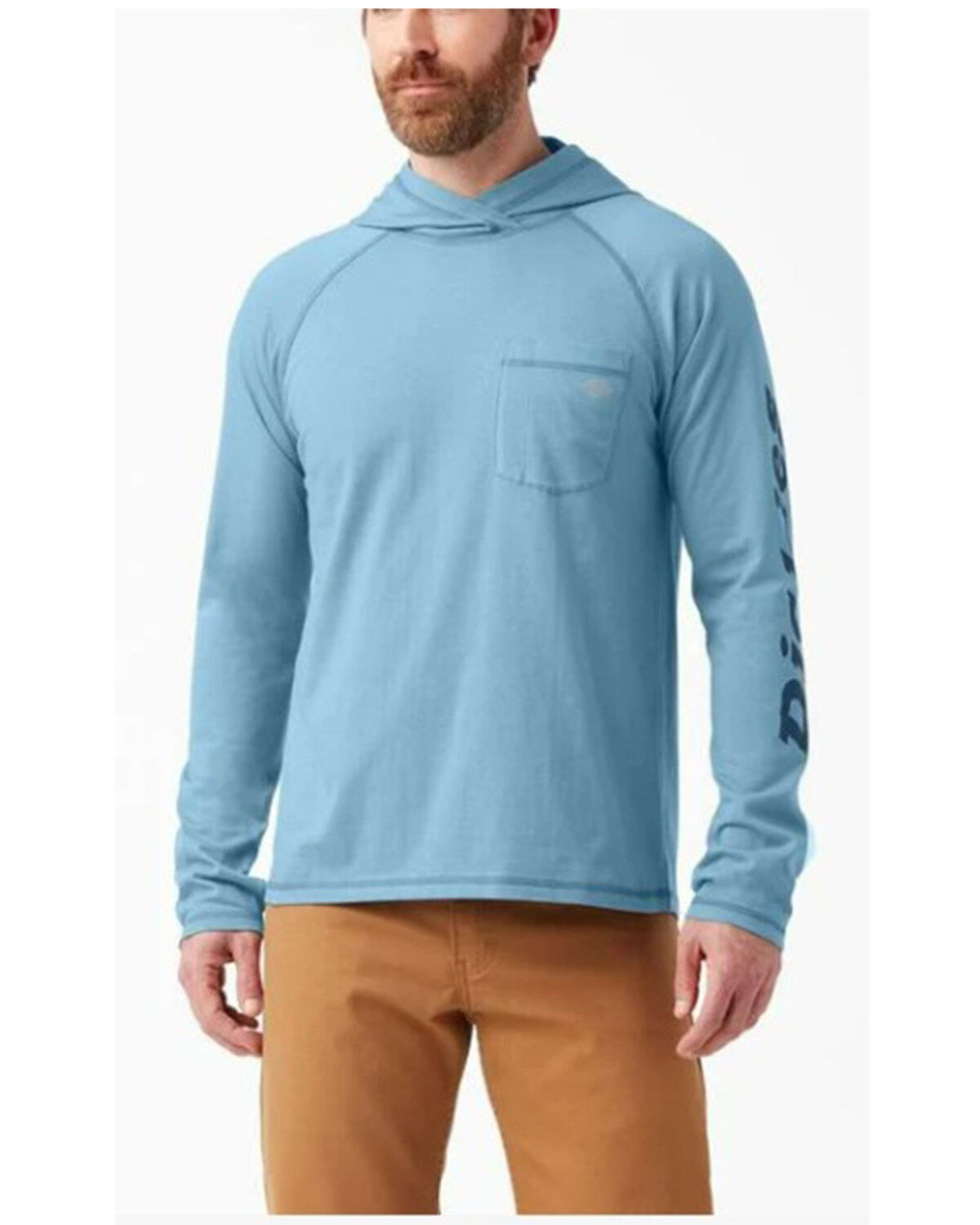 Image #1 - Dickies Men's Cooling Long Sleeve Performance Sun Hooded Work T-Shirt, Heather Blue, hi-res