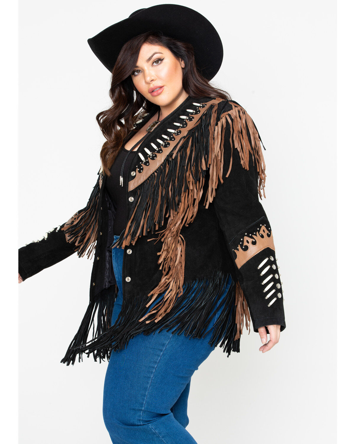 Image #3 - Liberty Wear Black Fringe Leather Jacket - Plus, , hi-res