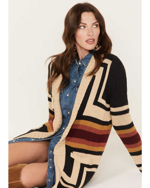Pendleton Women's Harding Striped Vibrant Pattern Knit Cardigan Sweater, Charcoal, hi-res