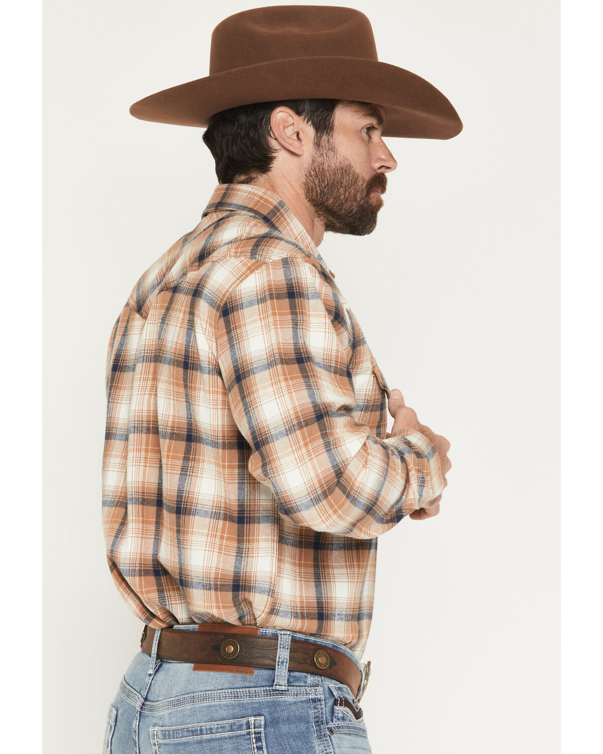 Image #2 - Cody James Men's Bravo Plaid Print Long Sleeve Snap Flannel Shirt - Big, Tan, hi-res
