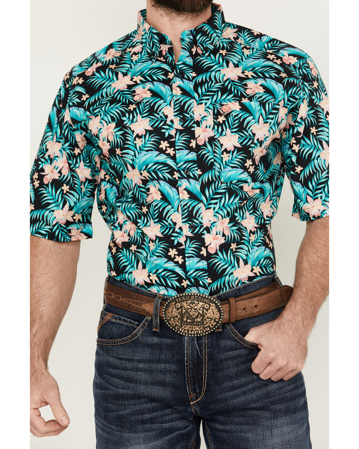 Image #3 - Ariat Men's Jillian Hawaiian Floral Print Short Sleeve Button-Down Western Shirt, Black, hi-res
