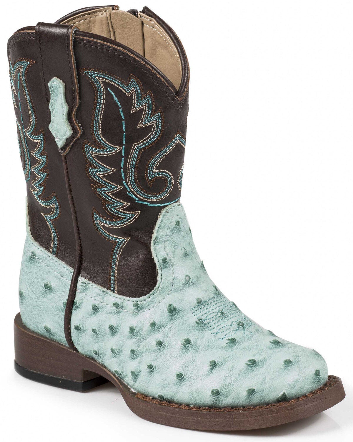 Roper Toddler Boys' Ostrich Print Western Boots - Square Toe, Turquoise, hi-res