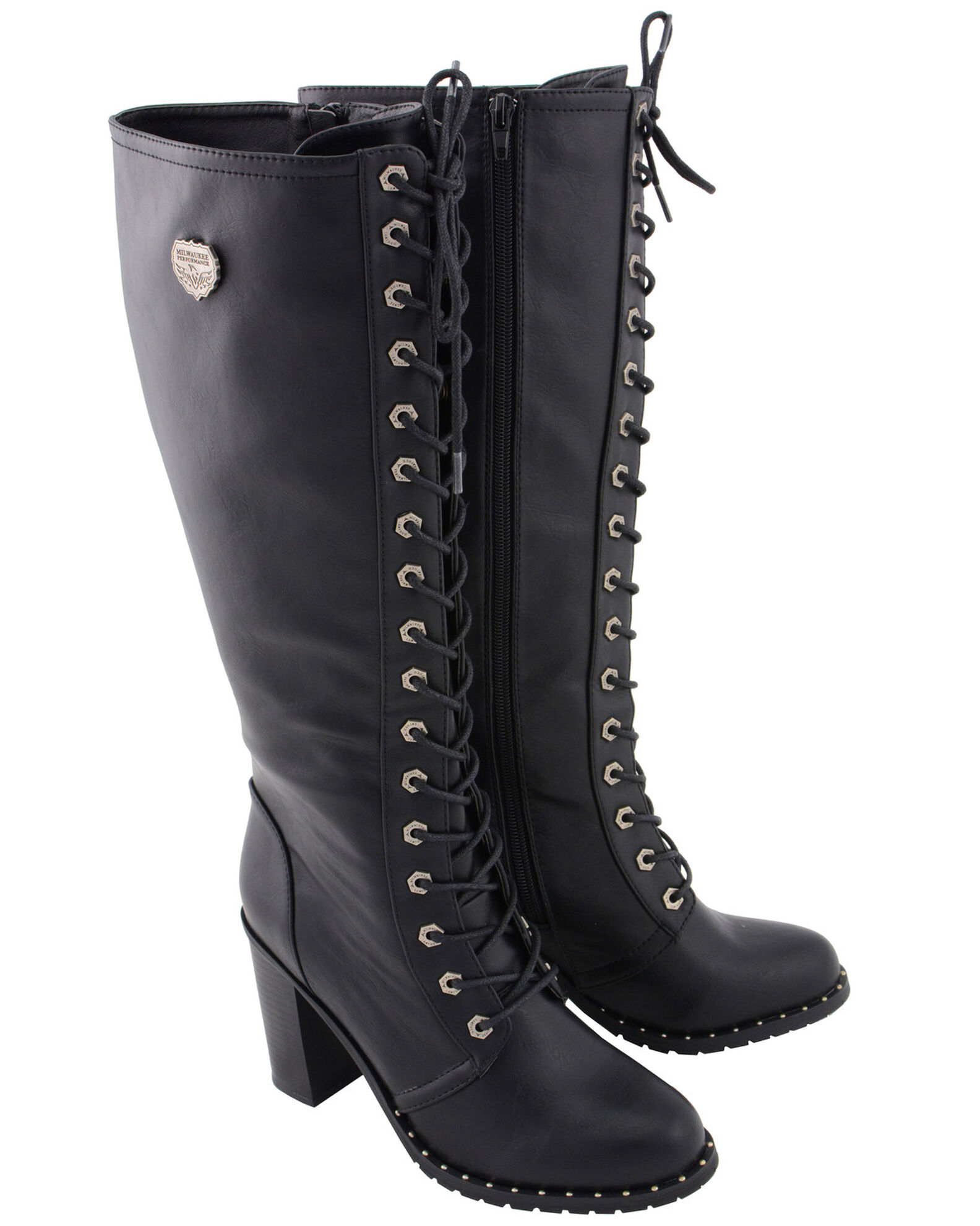 Image #10 - Milwaukee Leather Women's Lace To Toe Boots - Round Toe, Black, hi-res