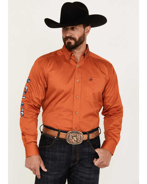 Ariat Men's Team Logo Twill Long Sleeve Button-Down Western Shirt - Tall, Orange, hi-res