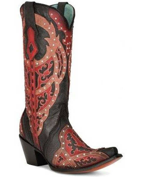 Image #1 - Corral Women's Embellished Western Boots - Snip Toe, Black/red, hi-res