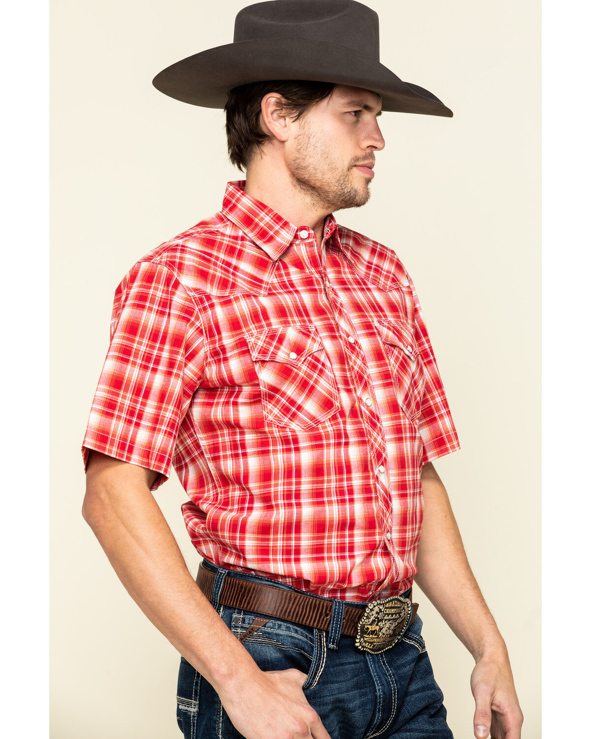Image #3 - Wrangler 20X Men's Advanced Comfort Plaid Print Short Sleeve Western Shirt, , hi-res