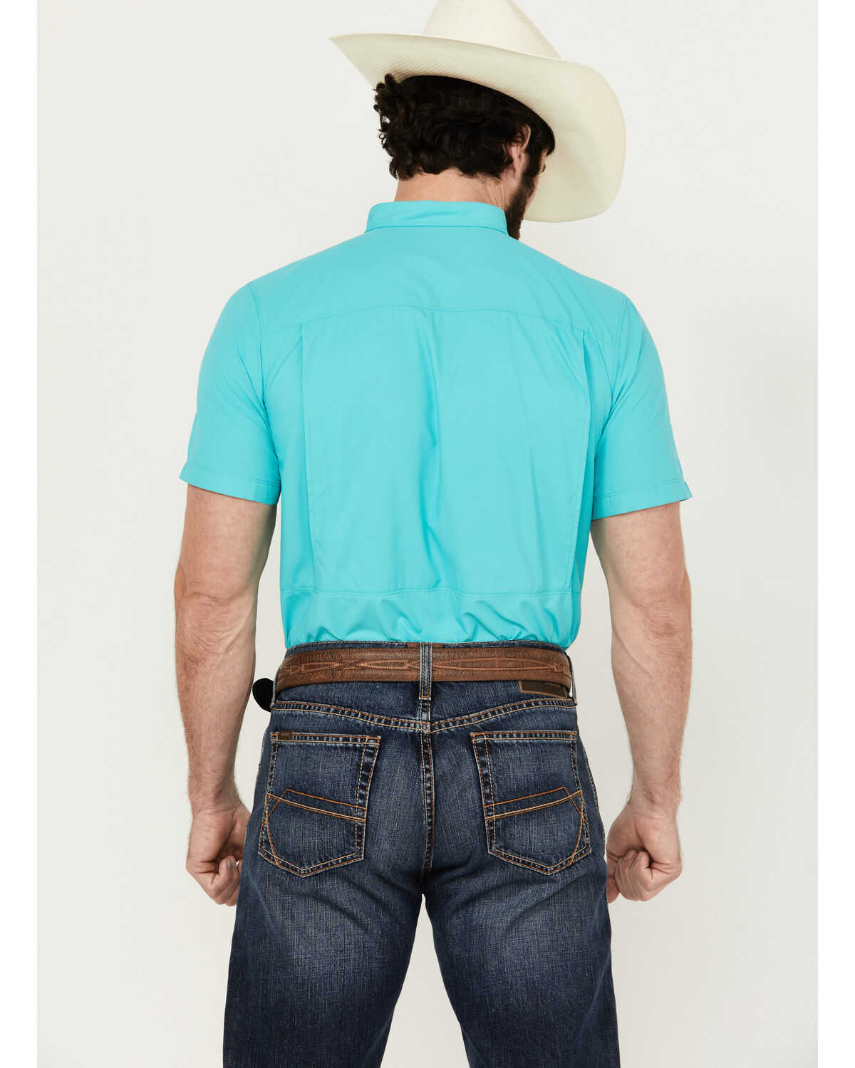Image #4 - Ariat Men's VenTek Outbound Solid Short Sleeve Button-Down Performance Western Shirt, Turquoise, hi-res
