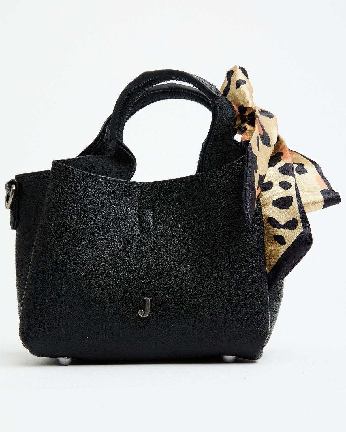 Image #2 - Justin Women's Signature Tiny Tote with Leopard Print Scarf Crossbody Bag, Black, hi-res
