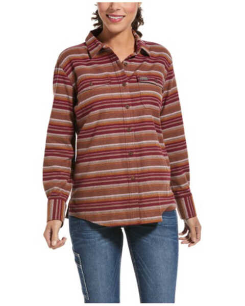 Ariat Women's Cabernet Stripe Rebar Flannel Durastretch Long Sleeve Work Shirt, Wine, hi-res