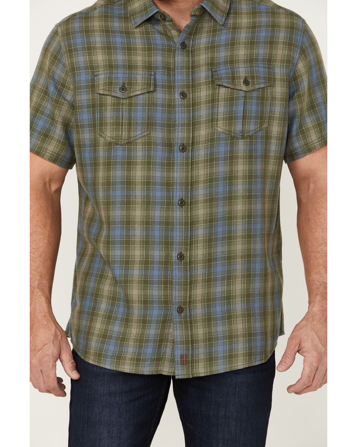 Image #3 - Brothers and Sons Men's Plaid Casual Woven Short Sleeve Button-Down Western Shirt, Olive, hi-res