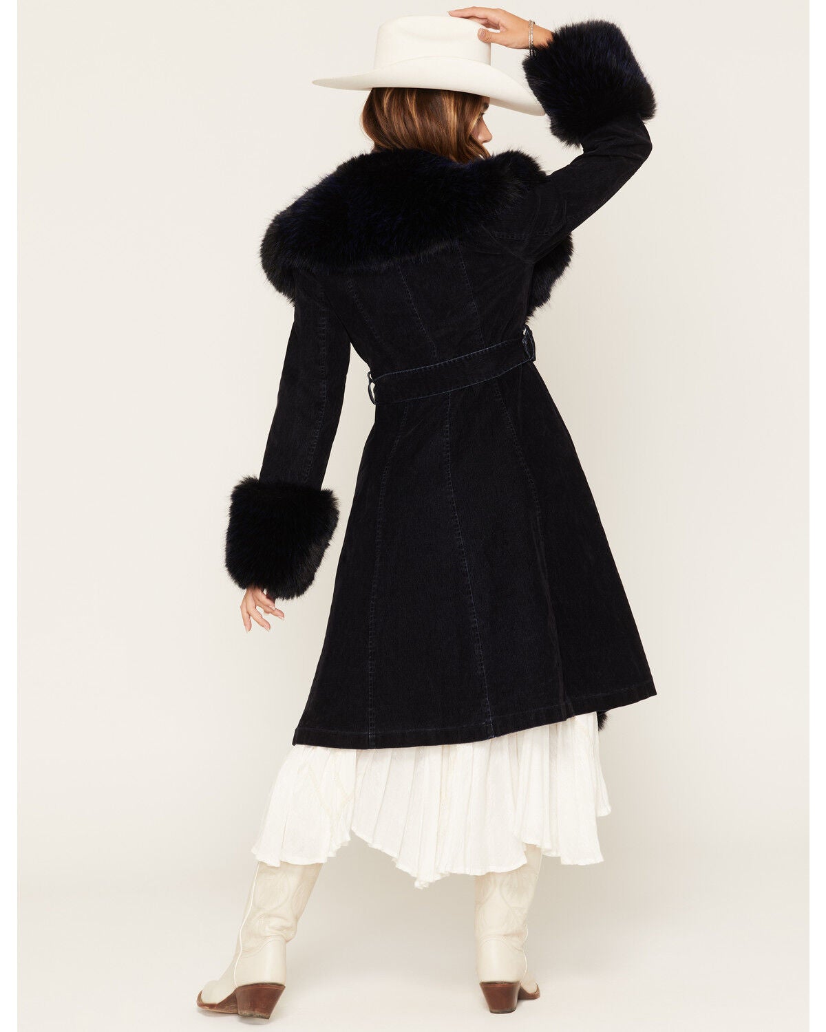 Image #4 - Azalea Wang Women's Annora Faux Fur Velvet Coat, Navy, hi-res