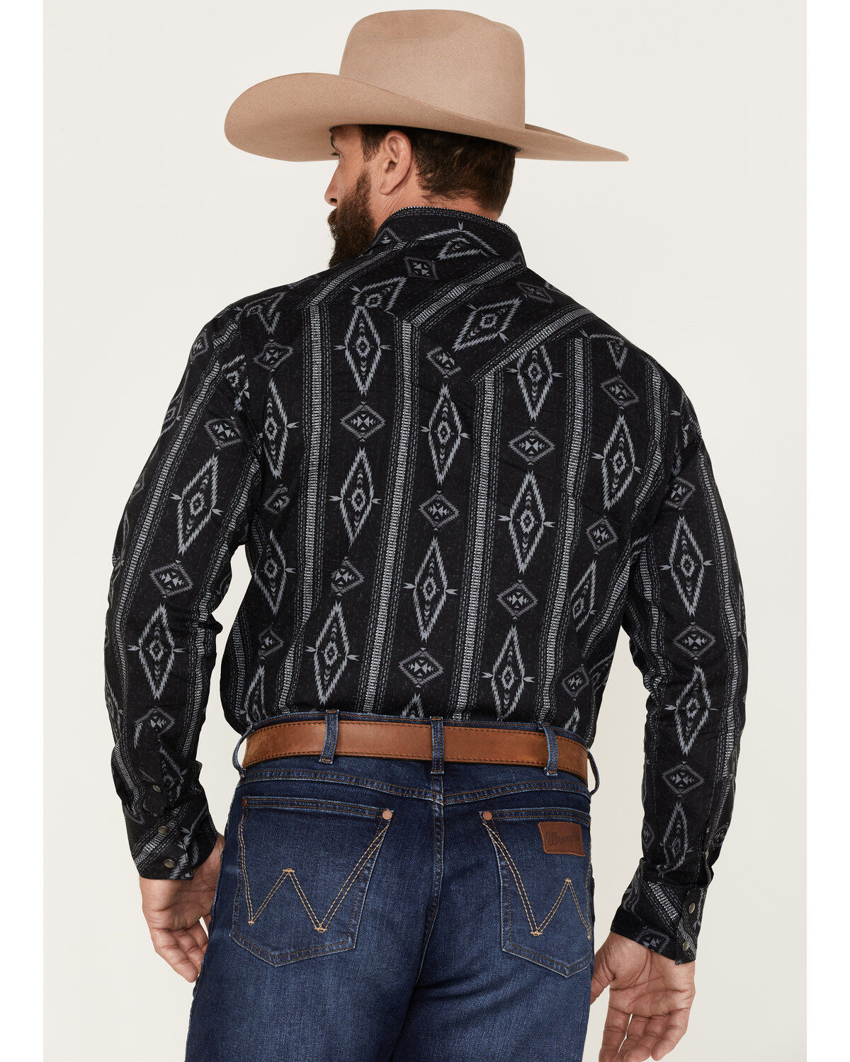 Image #4 - Rock & Roll Denim Men's Southwestern Stretch Long Sleeve Snap Shirt, Charcoal, hi-res