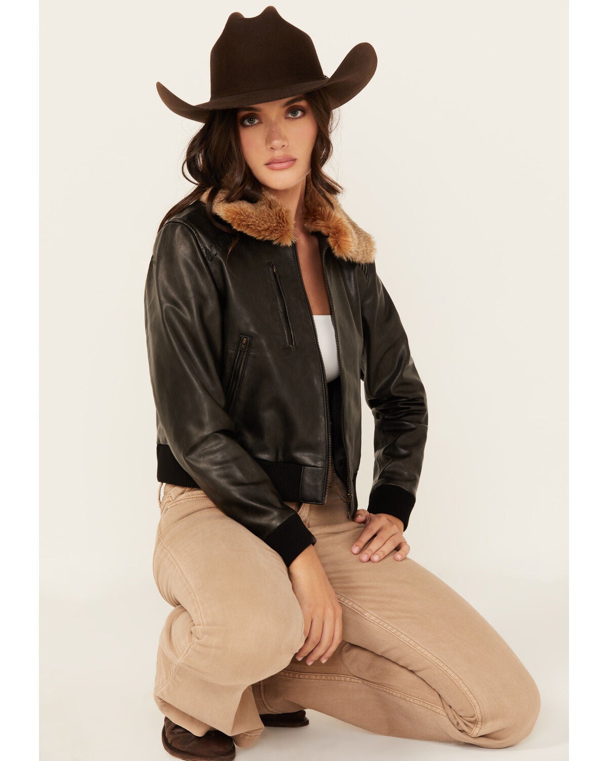 Cleo + Wolf Women's Casey Faux Fur Collar Jacket, Charcoal, hi-res