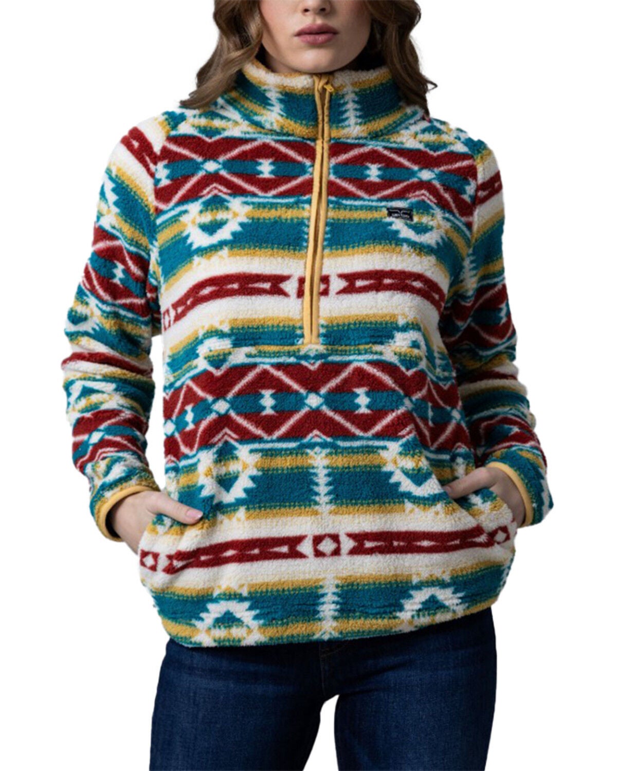 Kimes Ranch Women's Southwestern Print Sherpa Pullover, Red, hi-res