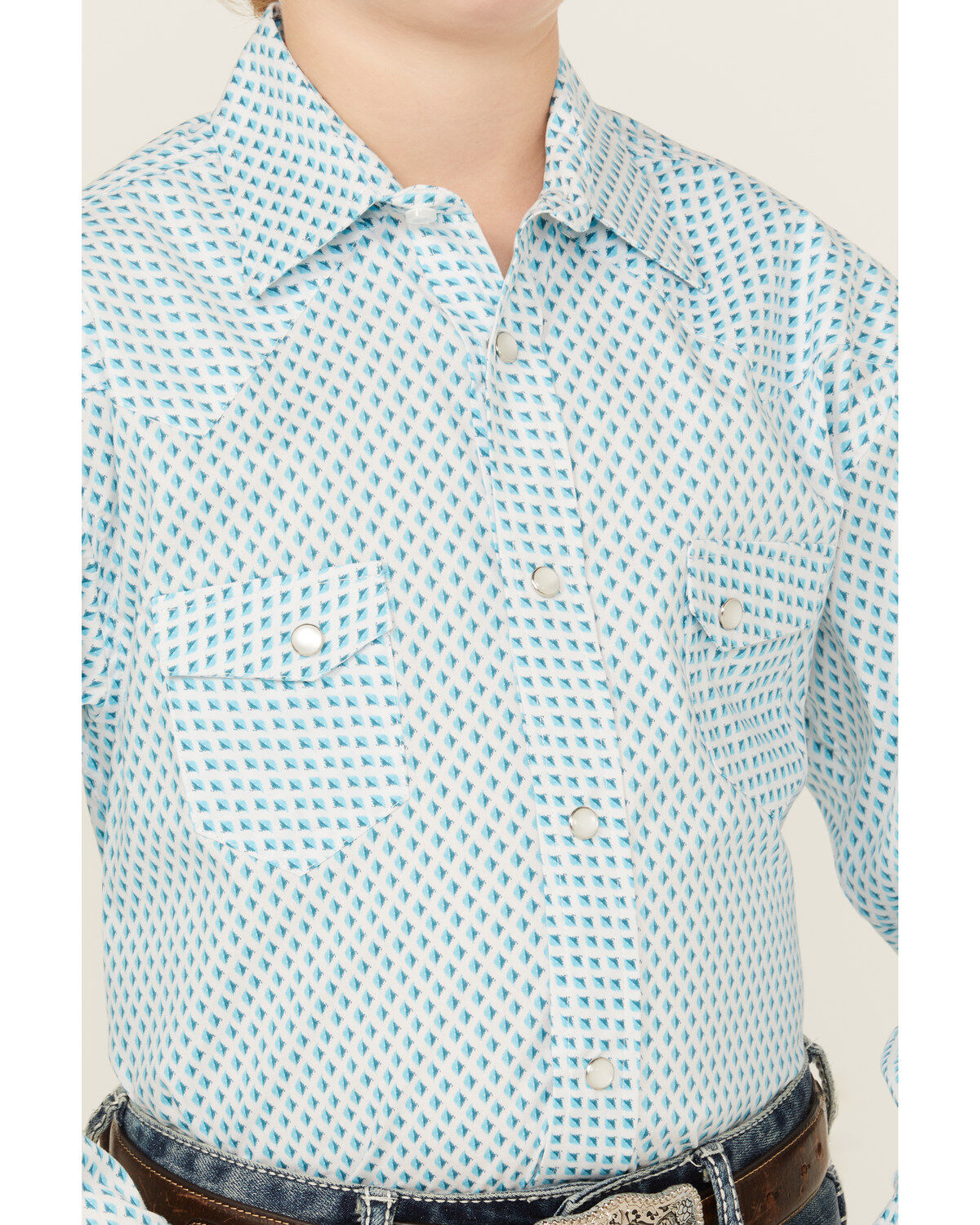 Image #3 - Rock & Roll Denim Boys' Dizzy Geo Print Long Sleeve Pearl Snap Western Shirt, Turquoise, hi-res