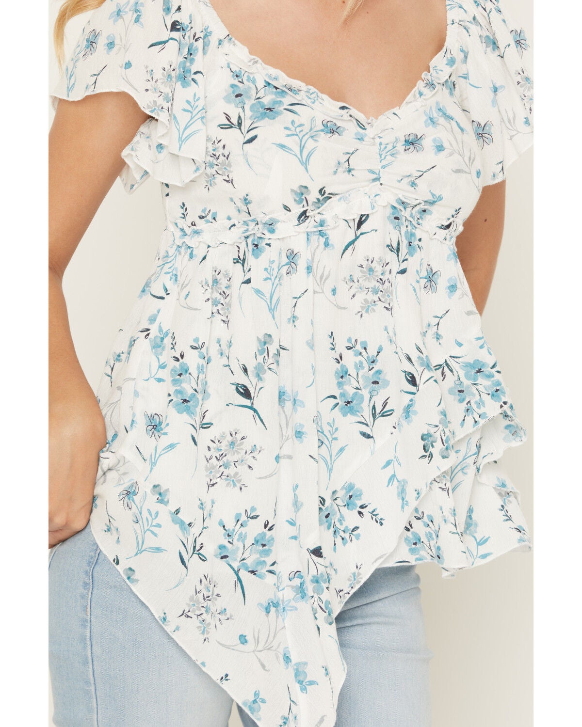 Image #3 - Wild Moss Women's Floral Print Short Sleeve Shirt, Ivory, hi-res