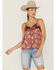 Panhandle Women's Floral Satin Button Front Cami, Rust Copper, hi-res