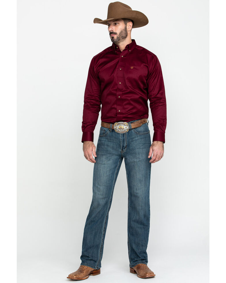 Ariat Men S Burgundy Solid Twill Long Sleeve Western Shirt Boot Barn