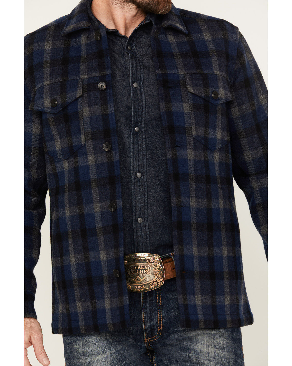 Image #3 - Pendleton Men's Lawson Plaid Print Long Sleeve Button-Down Shirt Jacket, Navy, hi-res