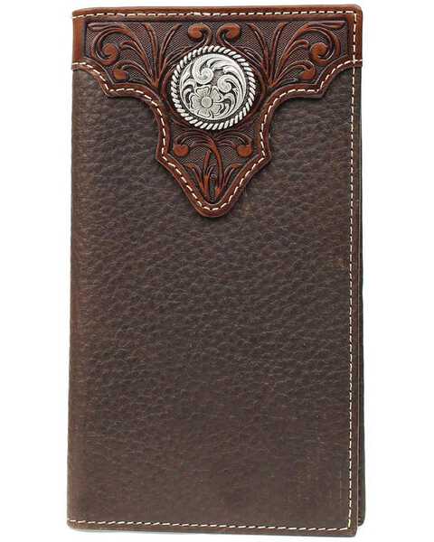Ariat Men's Overlay Rodeo Check Book Wallet, Brown, hi-res
