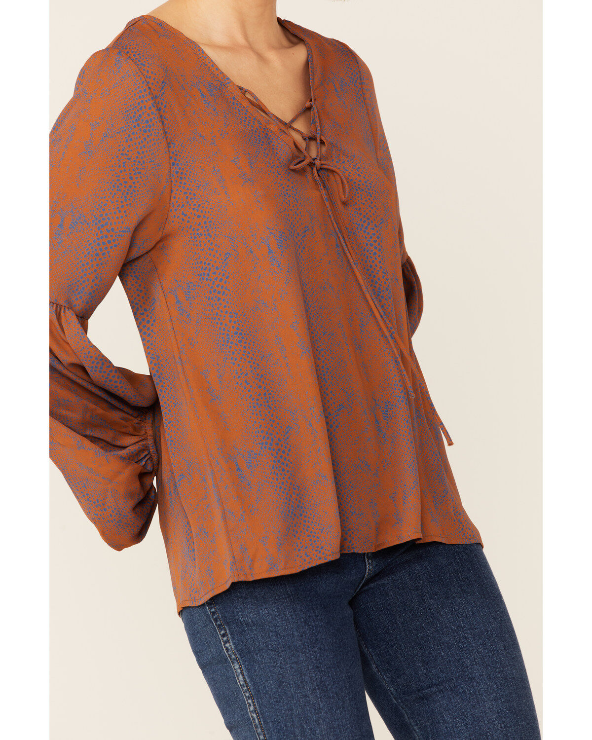 Image #2 - Saints & Hearts Snake Print Tie Front Blouse, Rust Copper, hi-res