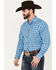 Ariat Men's Pro Series Leyton Plaid Print Classic Fit Button Down Long Sleeve Western Shirt, Light Blue, hi-res