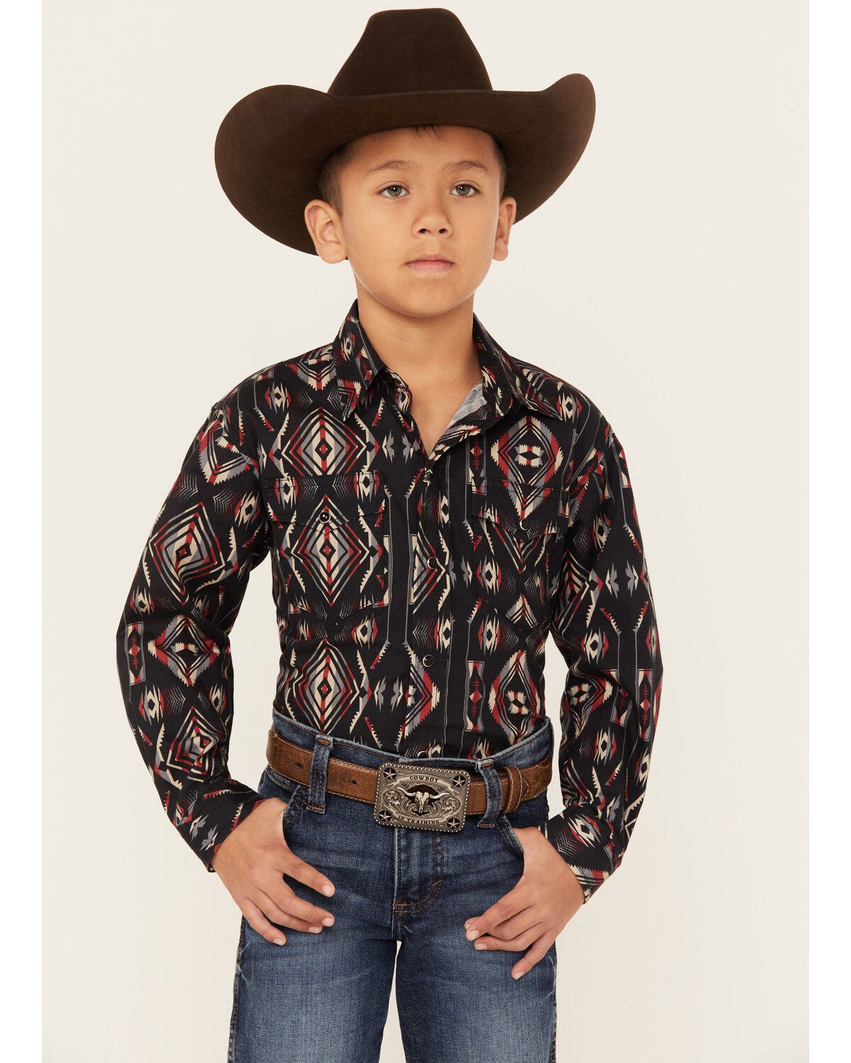 Image #1 - Roper Boys' Southwestern Stripe Print Long Sleeve Snap Western Shirt, , hi-res