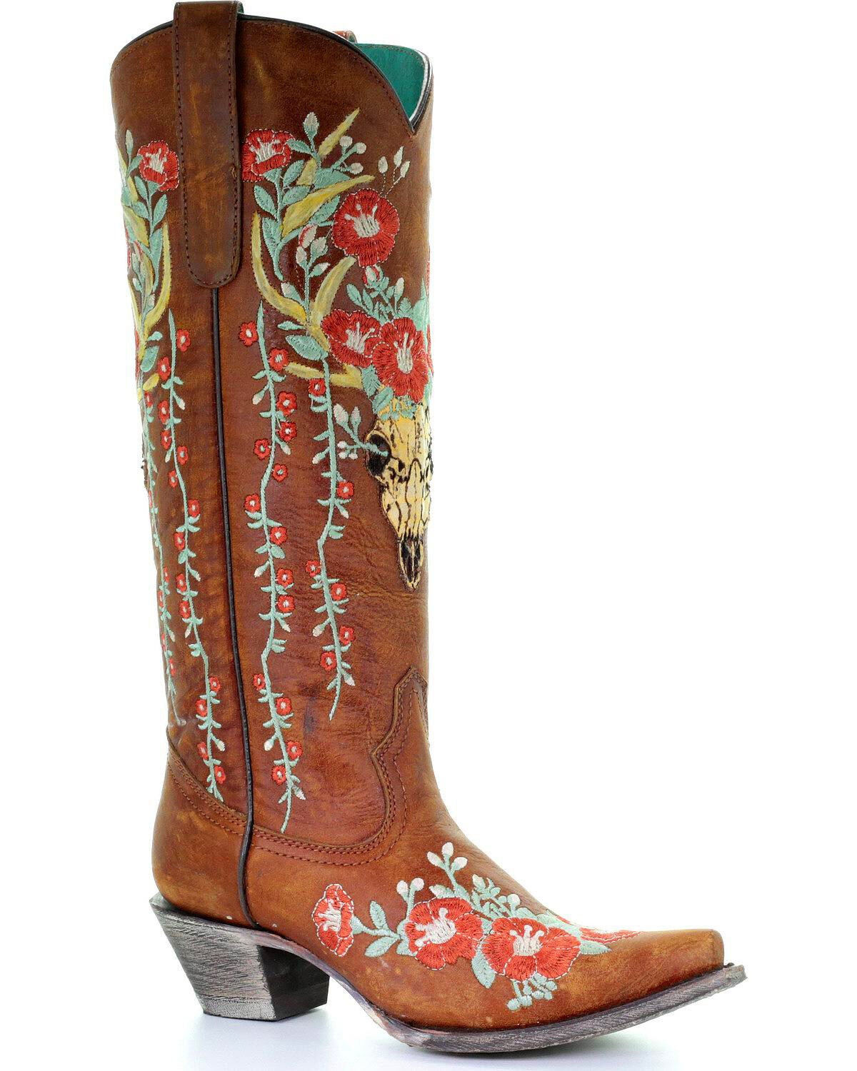 Image #1 - Corral Women's Deer Skull & Floral Embroidery Western Boots - Snip Toe, , hi-res