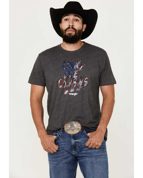 Wrangler Men's Americana Long Live Cowboys Short Sleeve Graphic T-Shirt , Charcoal, hi-res