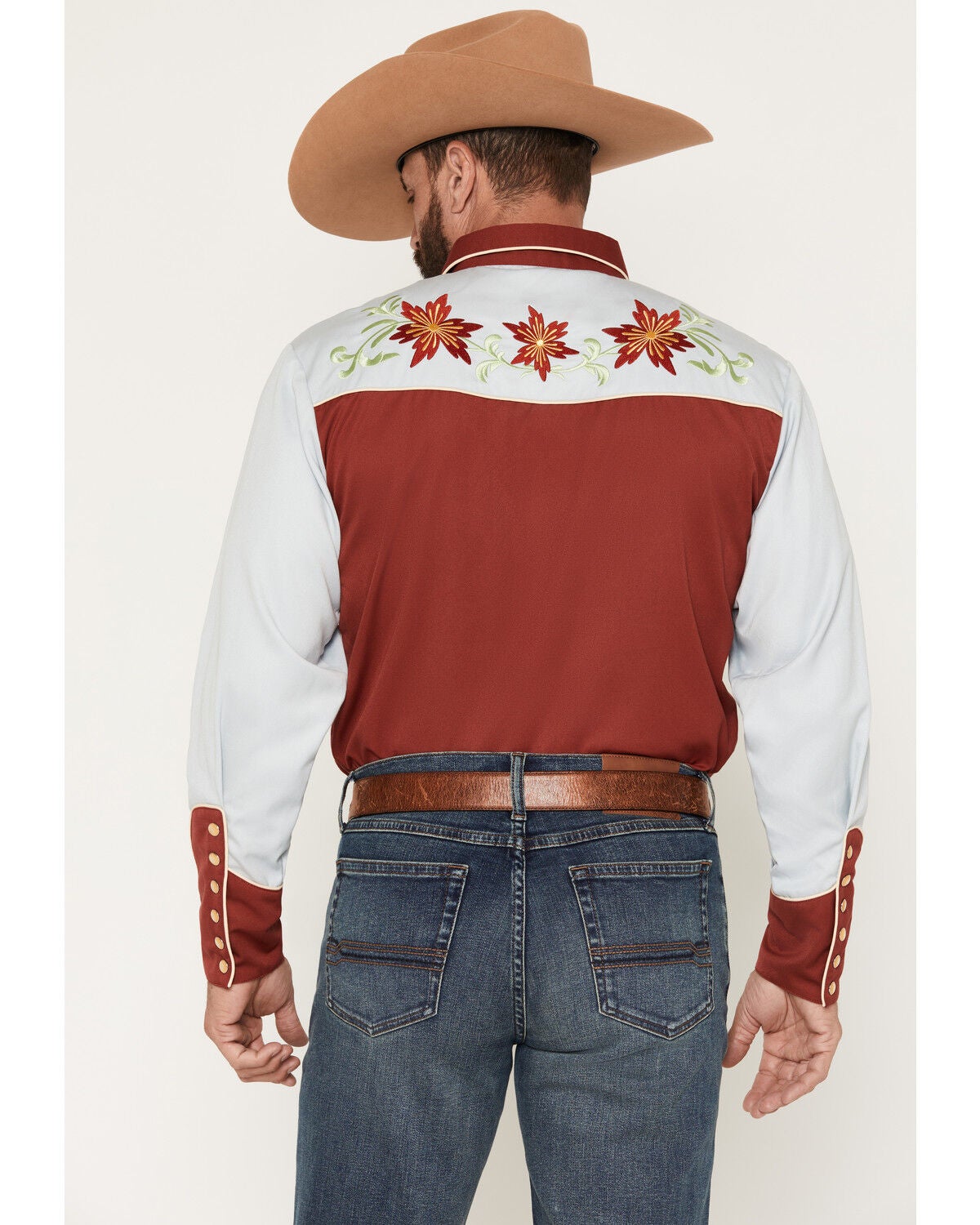 Image #4 - Scully Men's Floral Embroidered Long Sleeve Snap Western Shirt, Mauve, hi-res