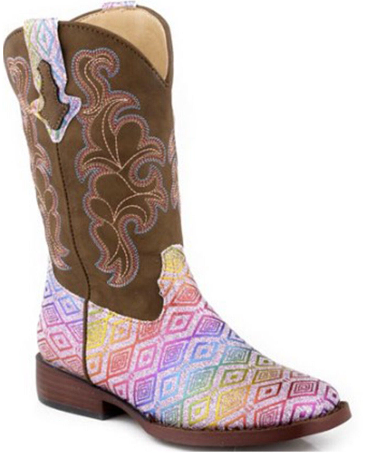 Roper Little Girls' Glitter Maya Western Boots - Broad Square Toe, Pink, hi-res
