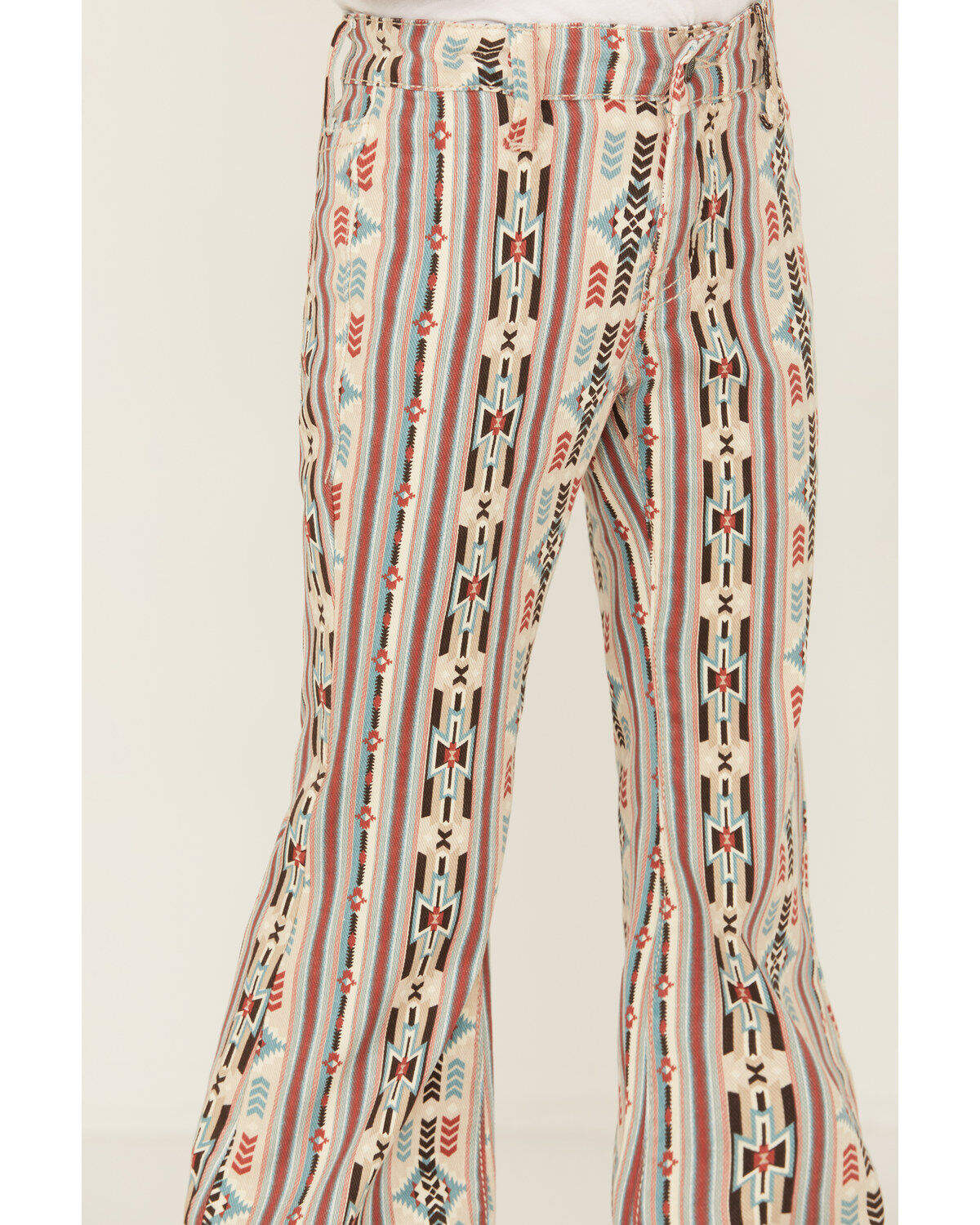 Image #2 - Panhandle Girls' Southwestern Striped Button Flare Stretch Denim Jeans, , hi-res
