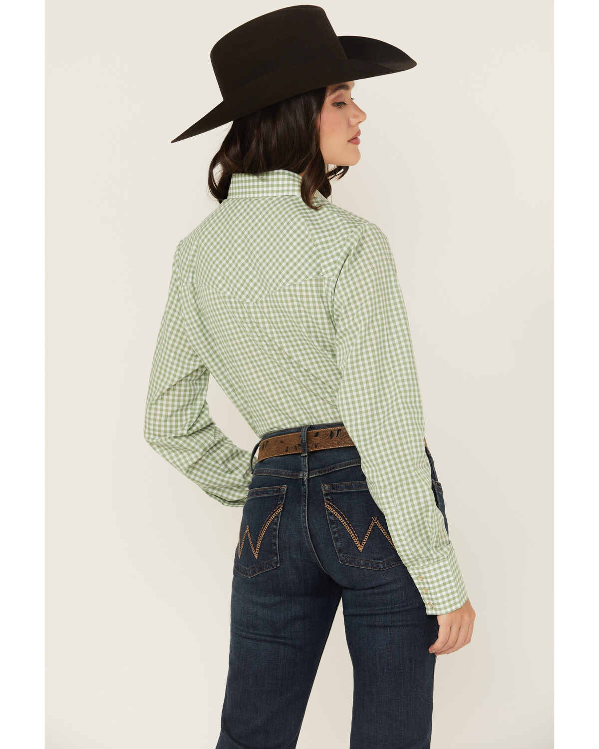 Image #5 - Cowboygirl by Jenna Paulette Women's Gingham Print Long Sleeve Pearl Snap Western Shirt, Green, hi-res