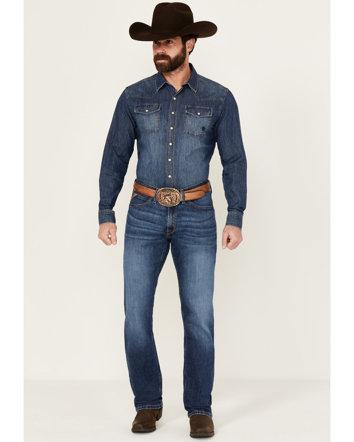 Image #1 - Ariat Men's M4 Medium Wash Kennedy Centralia Relaxed Straight Stretch Denim Jeans, Medium Wash, hi-res