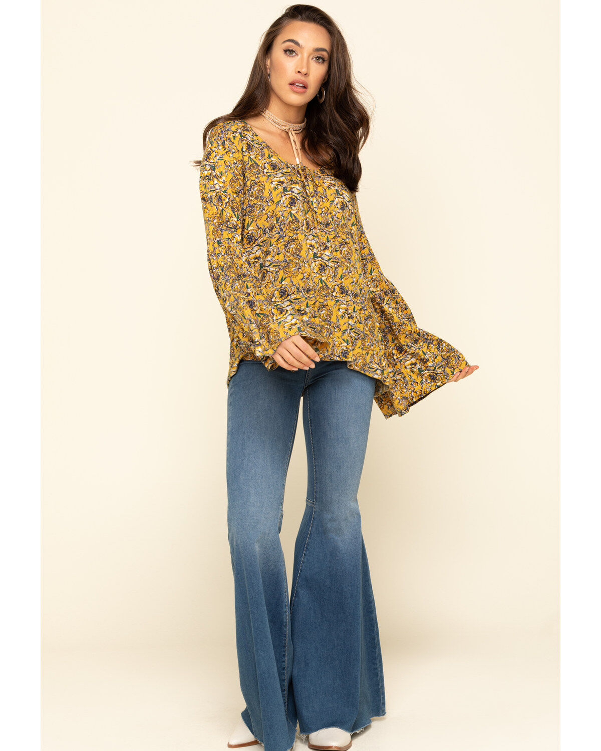yellow bell sleeve shirt