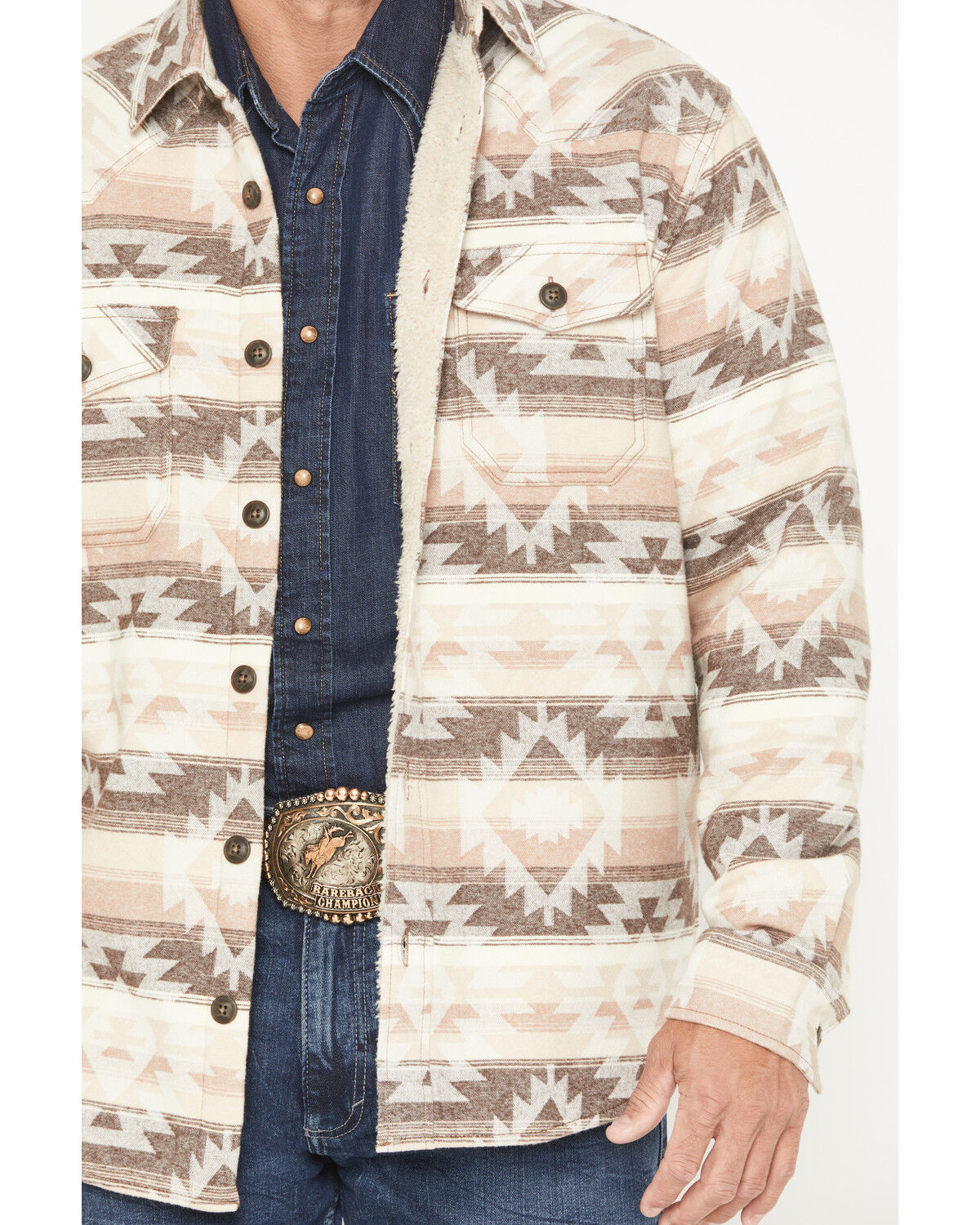 Image #3 - Cody James Men's Emmons Sherpa Lined Southwestern Striped Flannel Shirt Jacket, Tan, hi-res