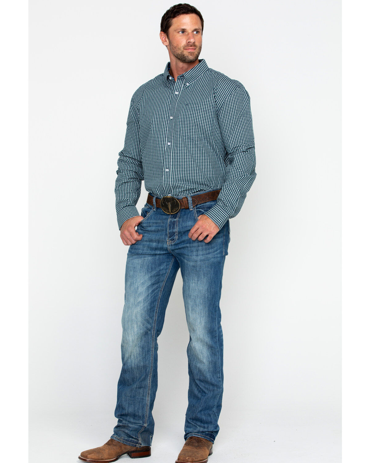 Image #6 - Cody James Core Men's Small Checkered Plaid Long Sleeve Western Shirt, , hi-res
