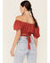 Beyond The Radar Women's Dot Print Tie Back Crop Top, Rust Copper, hi-res