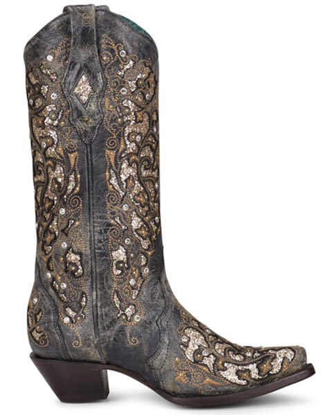 Corral Women's Inlay & Studs Western Boots - Snip Toe, Black, hi-res