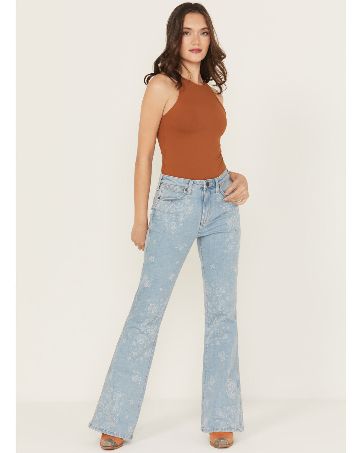 Image #3 - Wrangler Retro Women's Bailey High Rise Paisley Print Flare Stretch Denim Jeans, Light Wash, hi-res