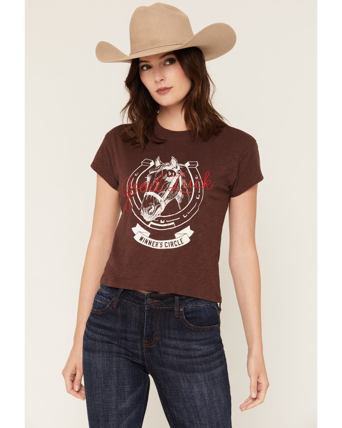 White Crow Women's Good Luck Short Sleeve Graphic Tee, Brown, hi-res