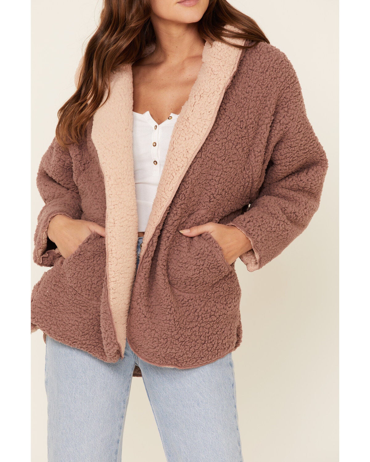 open front sherpa jacket