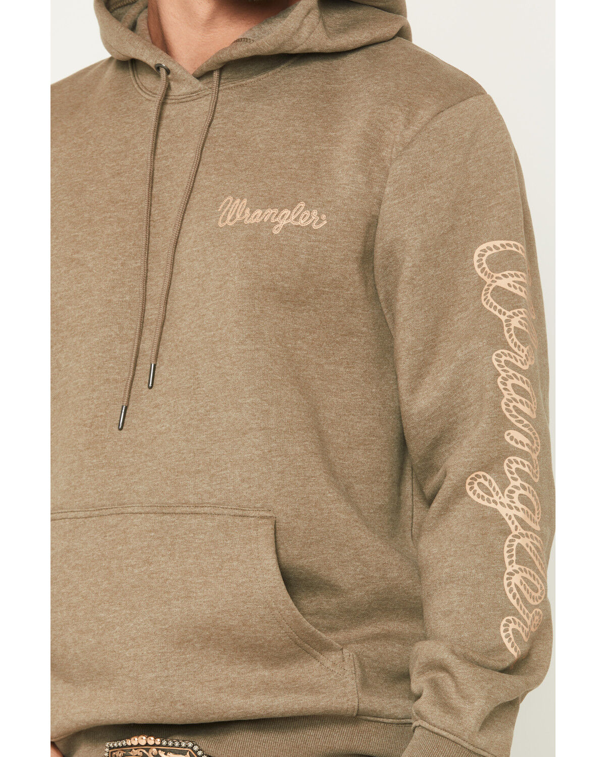 Image #3 - Wrangler Men's Logo Graphic Hooded Sweatshirt, Olive, hi-res